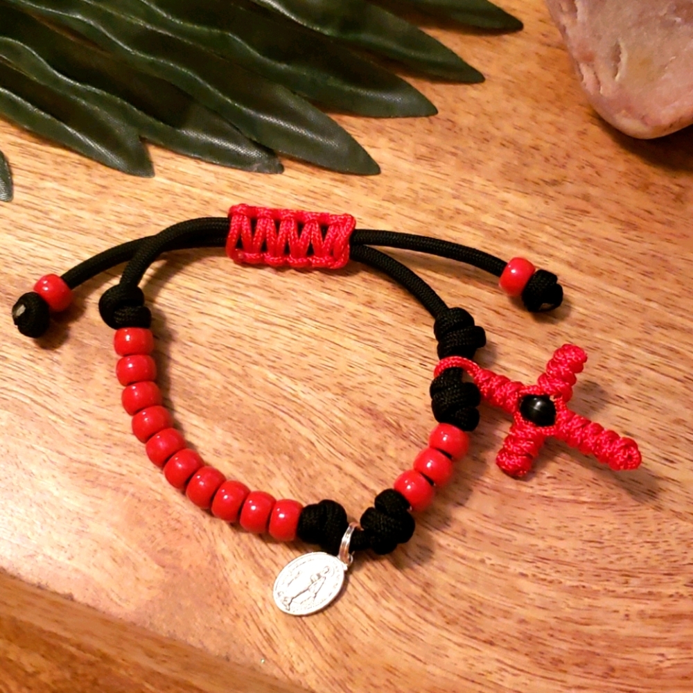 NEW! Rosary Bracelet HANDMADE Red on Black
